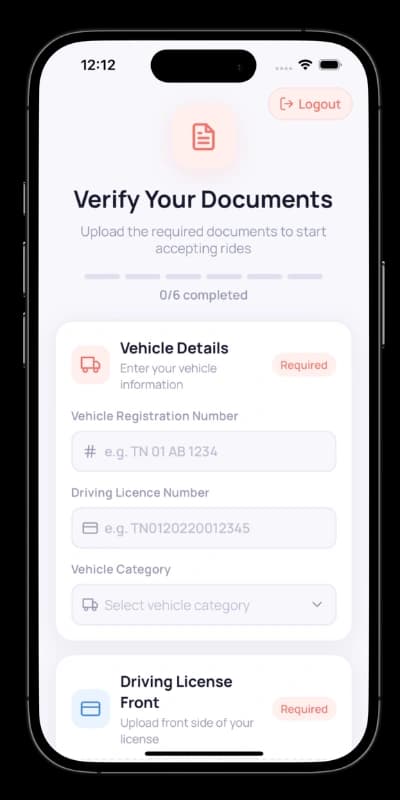 Driver uploading documents for verification
