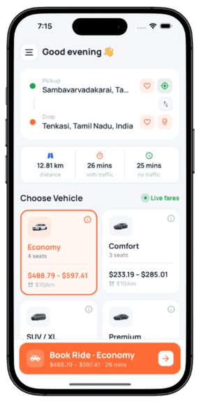 Uber Clone customer app home screen